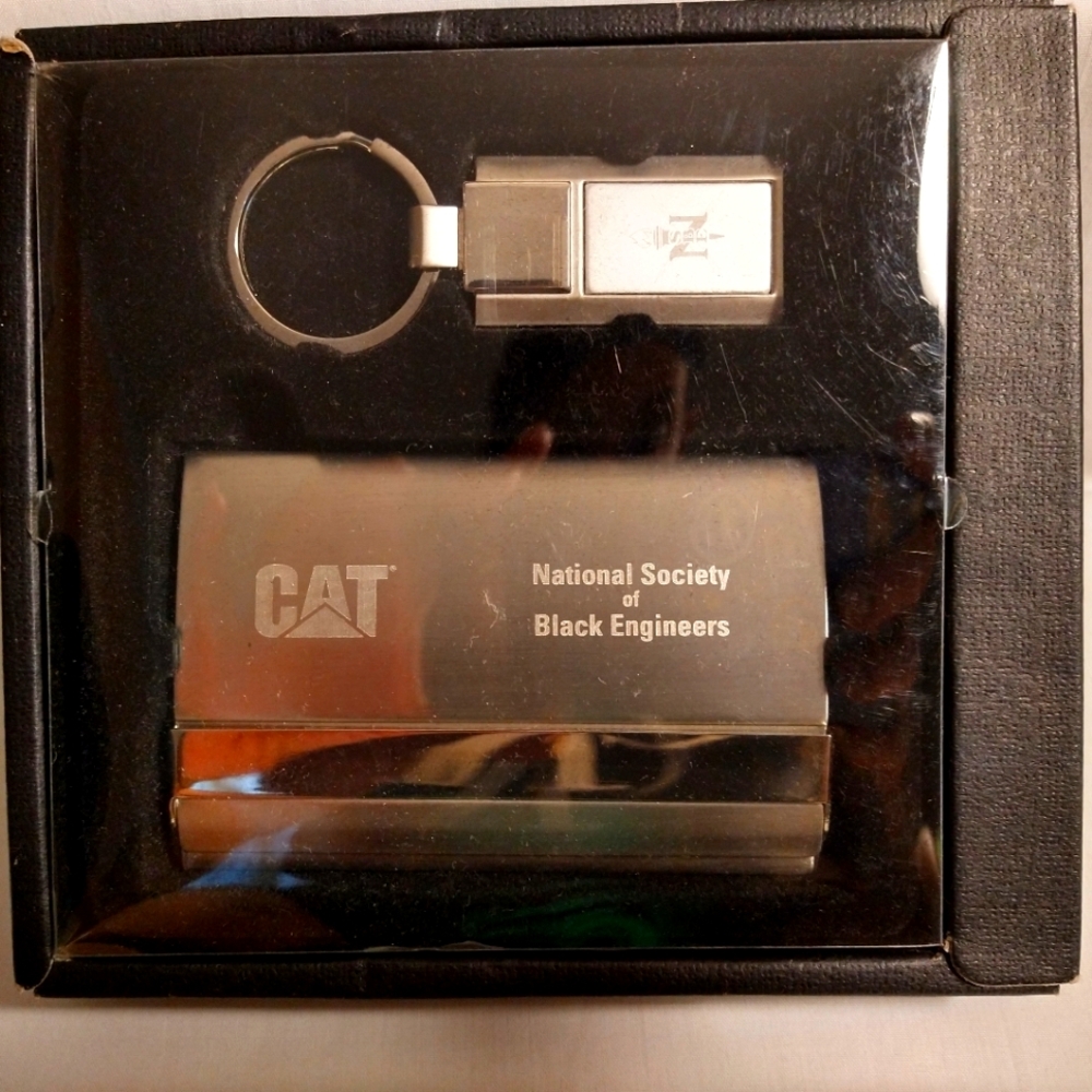 "CAT" NSBE SERIES EXECUTIVE SILVERTONE METAL CARD HOLDER &  KEY FOB SET (NWOT)